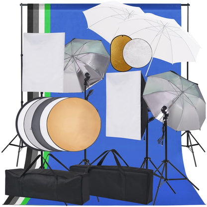 Foto Studio Set Se Softboxy, Deštníky, Pozadím, Odraznou Deskou