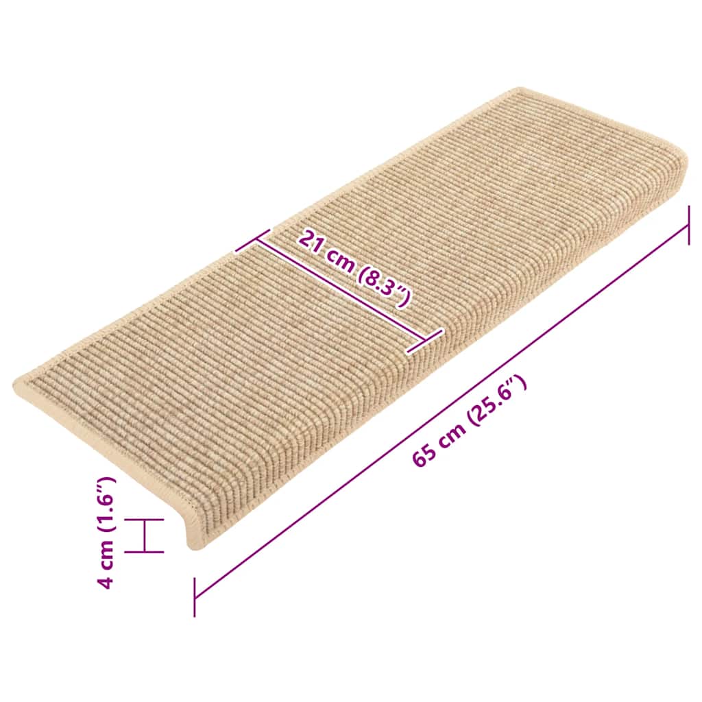 Schodové Rohože 15 Ks 65 X 21 X 4 Cm Světle Béžové S Obdélníkovým Okrajem