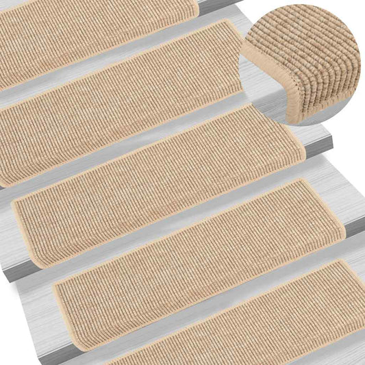 Schodové Rohože 15 Ks 65 X 21 X 4 Cm Světle Béžové S Obdélníkovým Okrajem