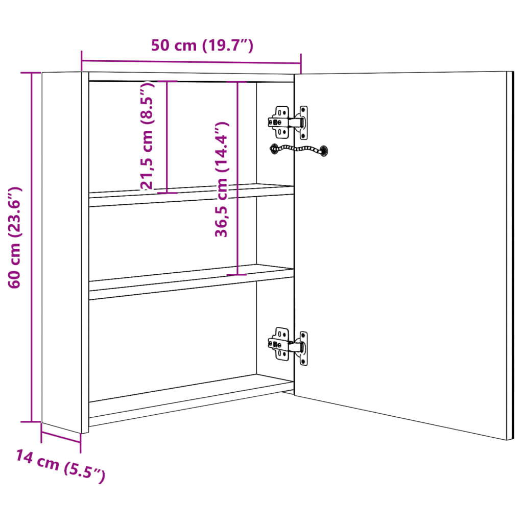 Led Koupelnová Skříňka Se Zrcadlem Dub 50 X 14 X 60 Cm