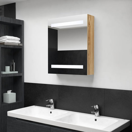 Led Koupelnová Skříňka Se Zrcadlem Dub 50 X 14 X 60 Cm