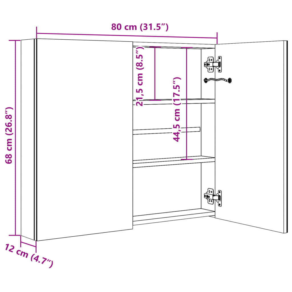Led Koupelnová Skříňka Se Zrcadlem Betonově Šedá 80X12X68 Cm