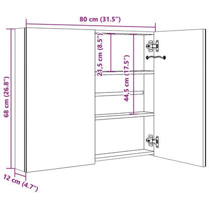 Led Koupelnová Skříňka Se Zrcadlem Betonově Šedá 80X12X68 Cm