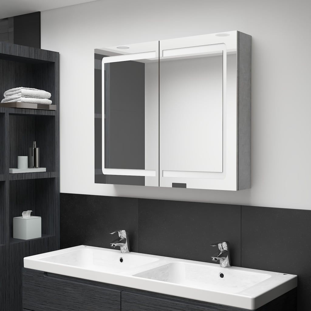 Led Koupelnová Skříňka Se Zrcadlem Betonově Šedá 80X12X68 Cm