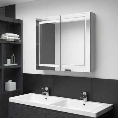 Led Koupelnová Skříňka Se Zrcadlem Betonově Šedá 80X12X68 Cm