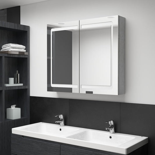 Led Koupelnová Skříňka Se Zrcadlem Betonově Šedá 80X12X68 Cm