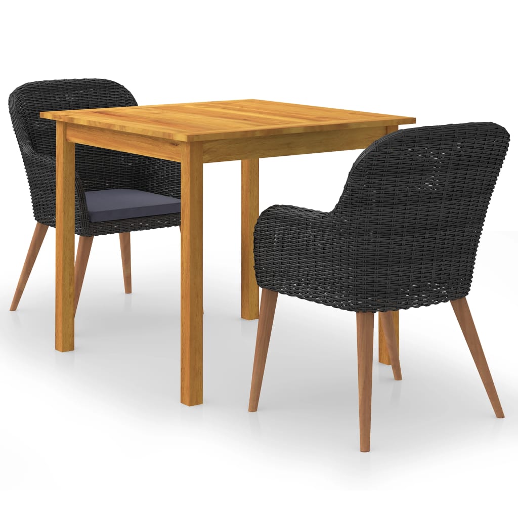 3Dílný Zahradní Jídelní Set Černý