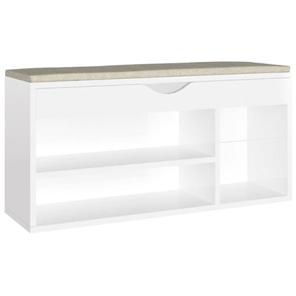 Lavice S Botníkem A Poduškou Bílá Lesklá 104X30X49 Cm Kompozit