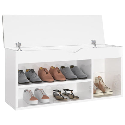 Lavice S Botníkem A Poduškou Bílá Lesklá 104X30X49 Cm Kompozit