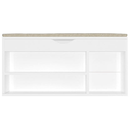 Lavice S Botníkem A Poduškou Bílá Lesklá 104X30X49 Cm Kompozit