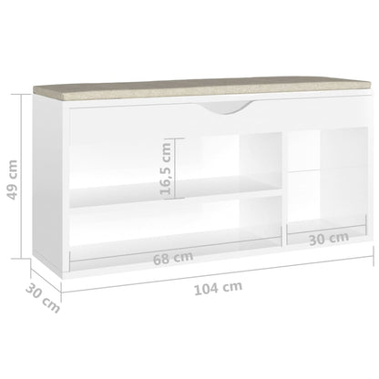 Lavice S Botníkem A Poduškou Bílá Lesklá 104X30X49 Cm Kompozit