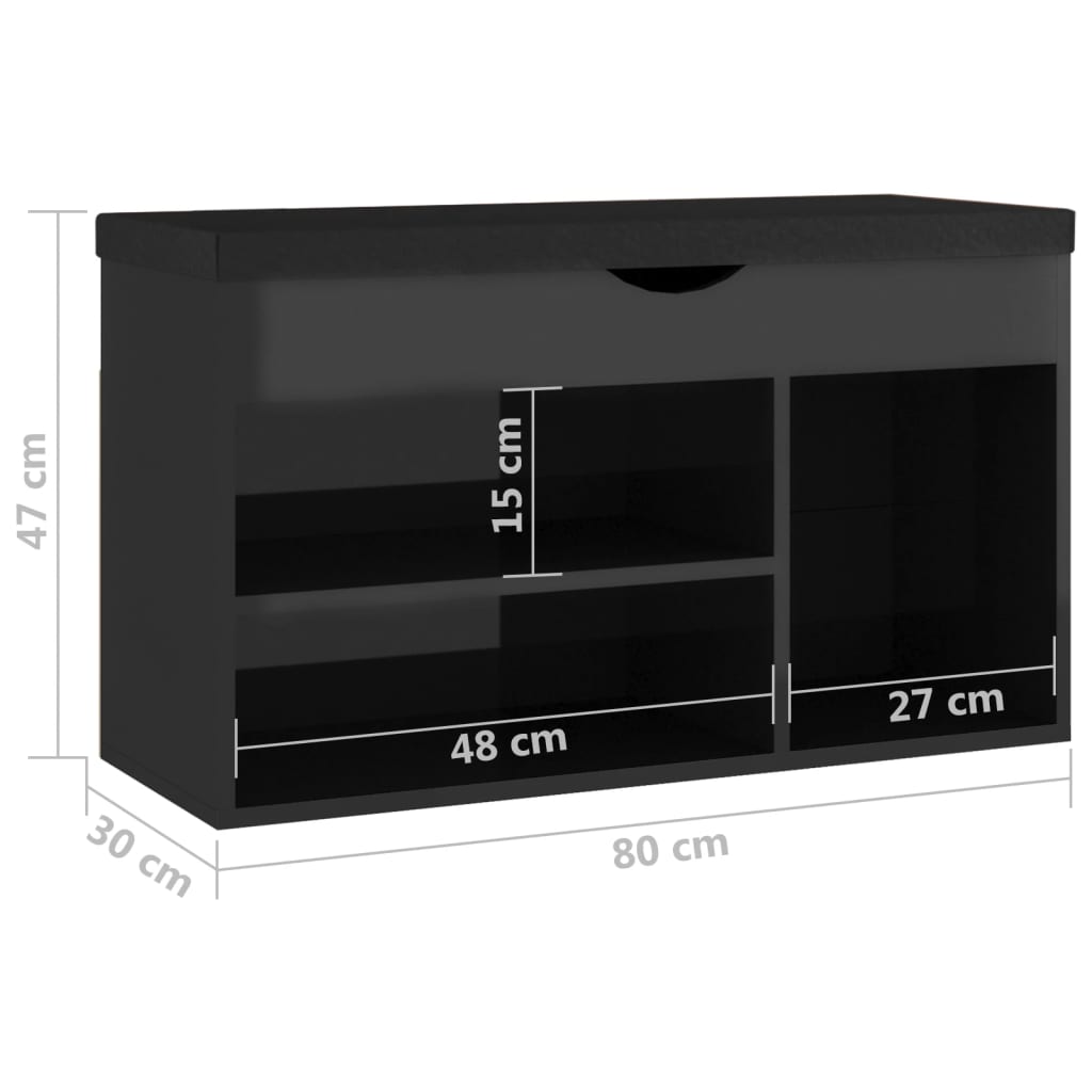 Lavice S Botníkem A Poduškou Černá Lesklá 80X30X47 Cm Kompozit