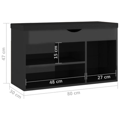 Lavice S Botníkem A Poduškou Černá Lesklá 80X30X47 Cm Kompozit