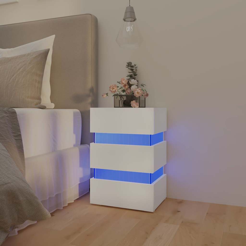 Noční Stolek S Led Lesklý Bílý 45 X 35 X 67 Cm Kompozitní Dřevo
