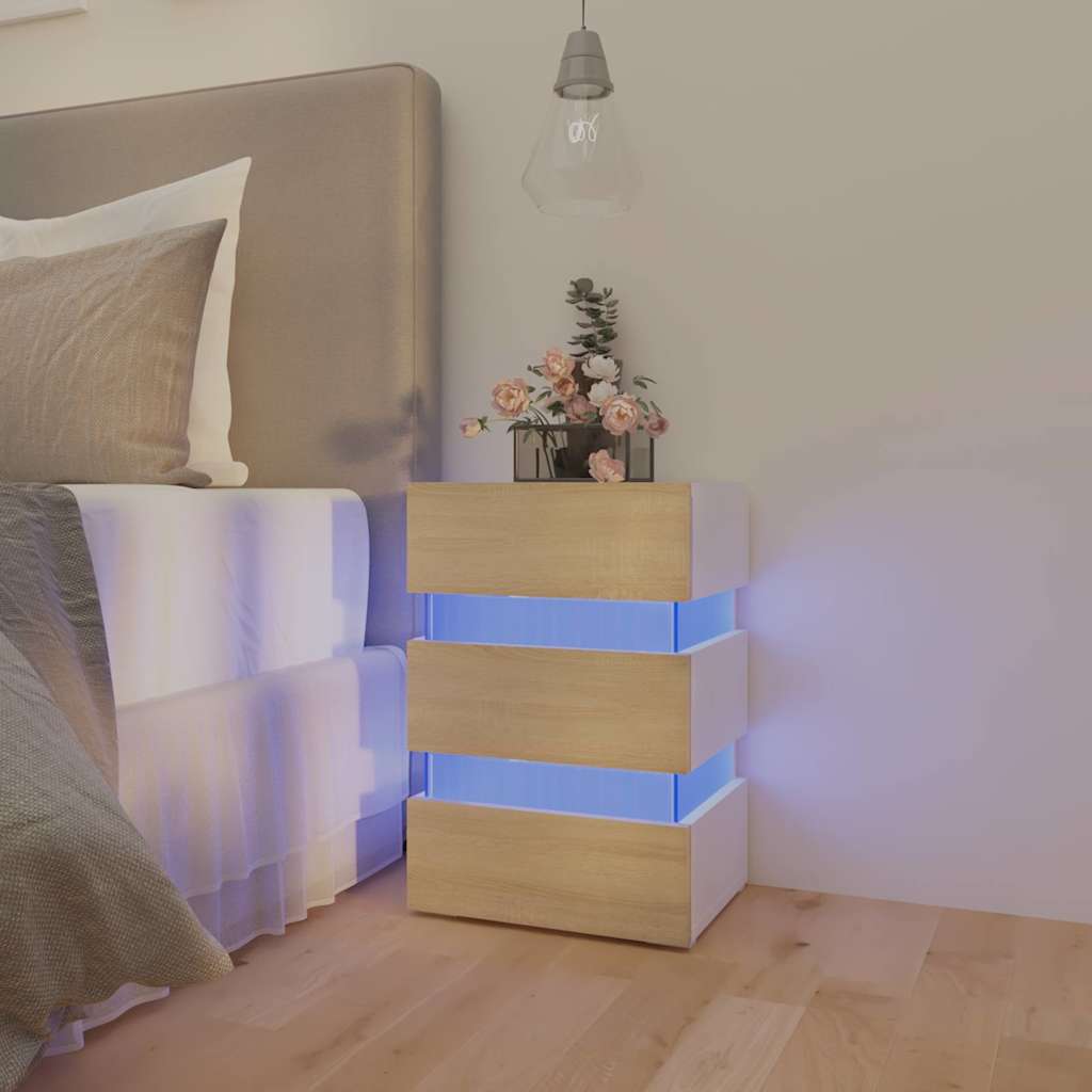Noční Stolek S Led Lesklý Bílý 45 X 35 X 67 Cm Kompozitní Dřevo