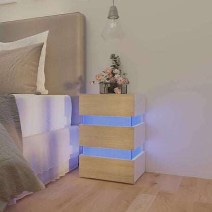 Noční Stolek S Led Lesklý Bílý 45 X 35 X 67 Cm Kompozitní Dřevo
