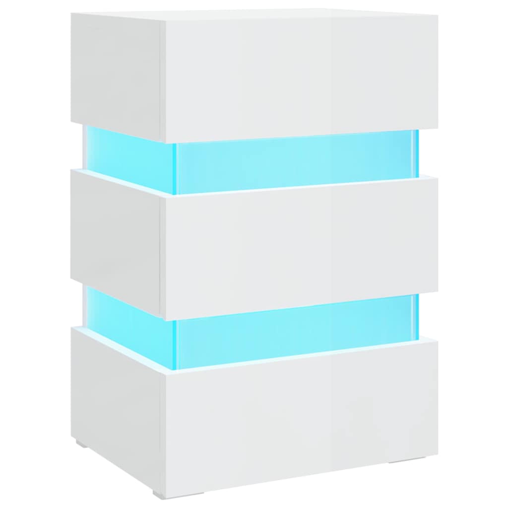 Noční Stolek S Led Lesklý Bílý 45 X 35 X 67 Cm Kompozitní Dřevo