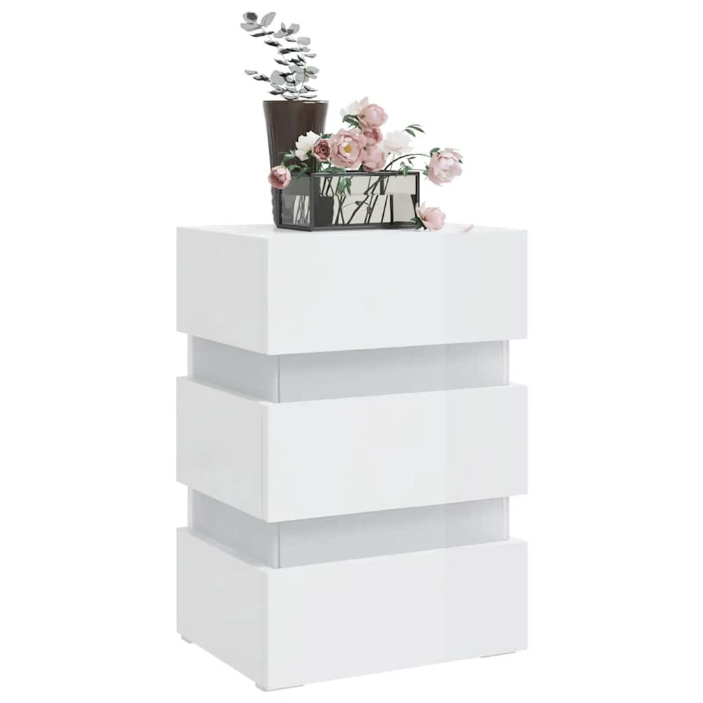 Noční Stolek S Led Lesklý Bílý 45 X 35 X 67 Cm Kompozitní Dřevo