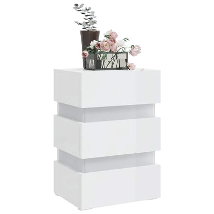 Noční Stolek S Led Lesklý Bílý 45 X 35 X 67 Cm Kompozitní Dřevo