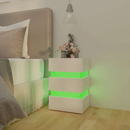 Noční Stolek S Led Lesklý Bílý 45 X 35 X 67 Cm Kompozitní Dřevo