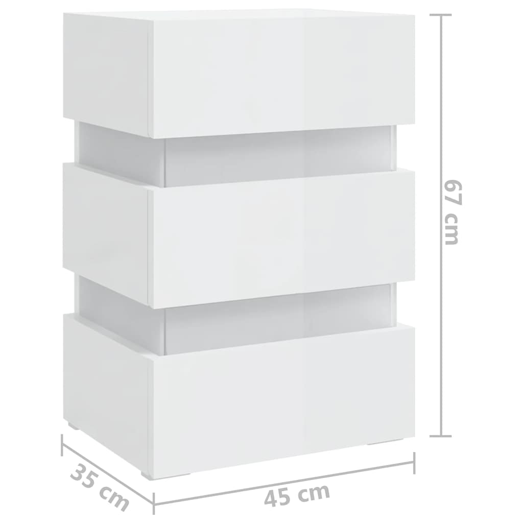 Noční Stolek S Led Lesklý Bílý 45 X 35 X 67 Cm Kompozitní Dřevo