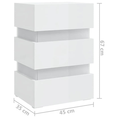 Noční Stolek S Led Lesklý Bílý 45 X 35 X 67 Cm Kompozitní Dřevo