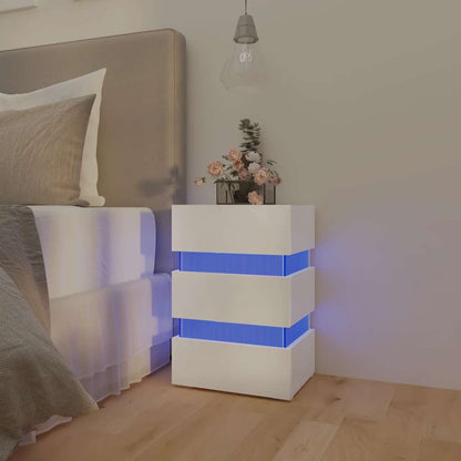 Noční Stolek S Led Lesklý Bílý 45 X 35 X 67 Cm Kompozitní Dřevo