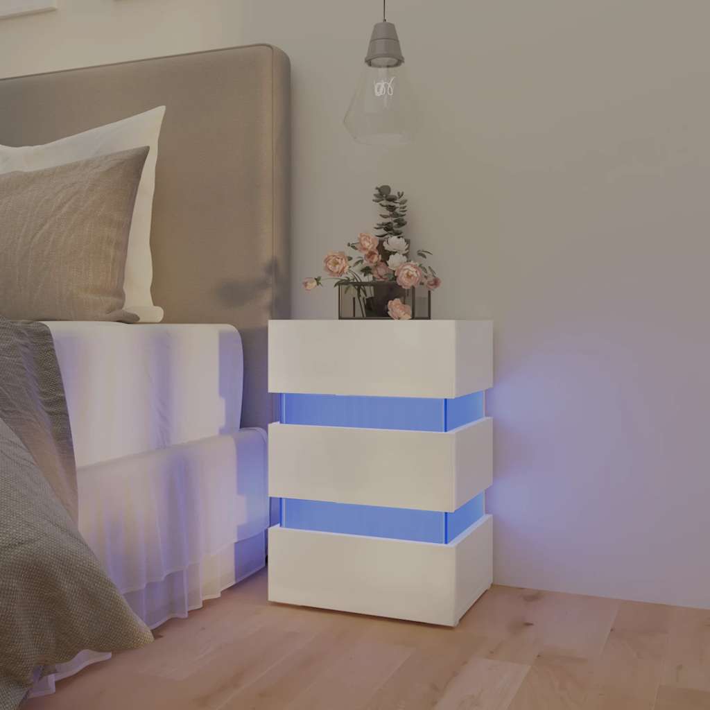 Noční Stolek S Led Lesklý Bílý 45 X 35 X 67 Cm Kompozitní Dřevo