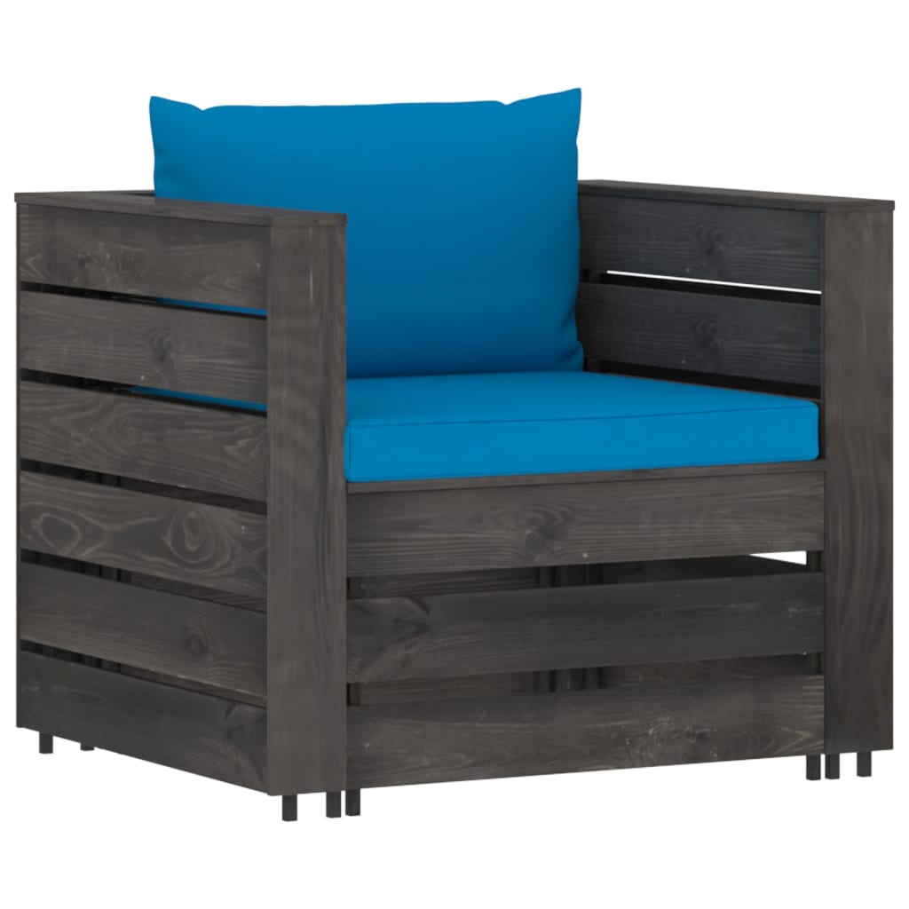 2Dílná Zahradní Souprava S Poduškami Šedě Impregnované Dřevo