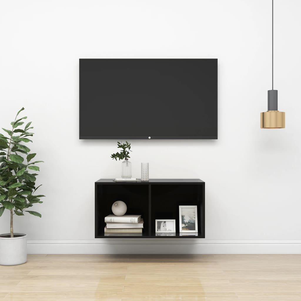 Nástěnná Tv Skříňka Šedá Vysoký Lesk 37X37X142,5 Cm Dřevotříska