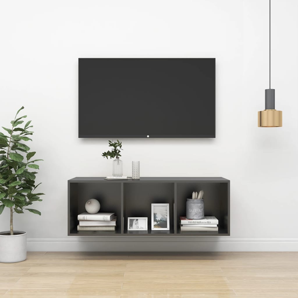 Nástěnná Tv Skříňka Šedá Vysoký Lesk 37X37X142,5 Cm Dřevotříska