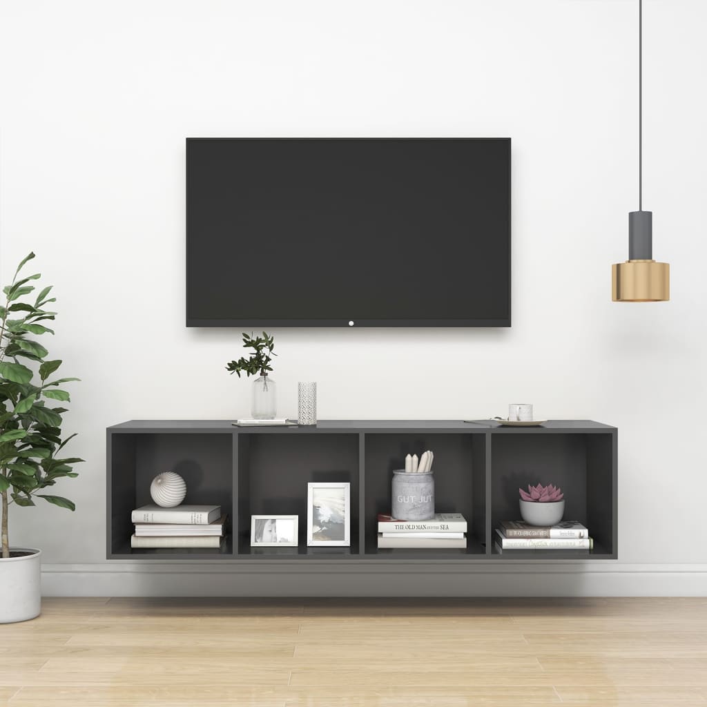 Nástěnná Tv Skříňka Šedá Vysoký Lesk 37X37X142,5 Cm Dřevotříska