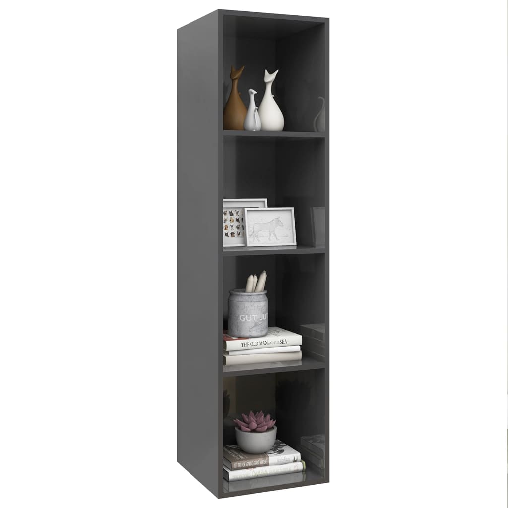 Nástěnná Tv Skříňka Šedá Vysoký Lesk 37X37X142,5 Cm Dřevotříska