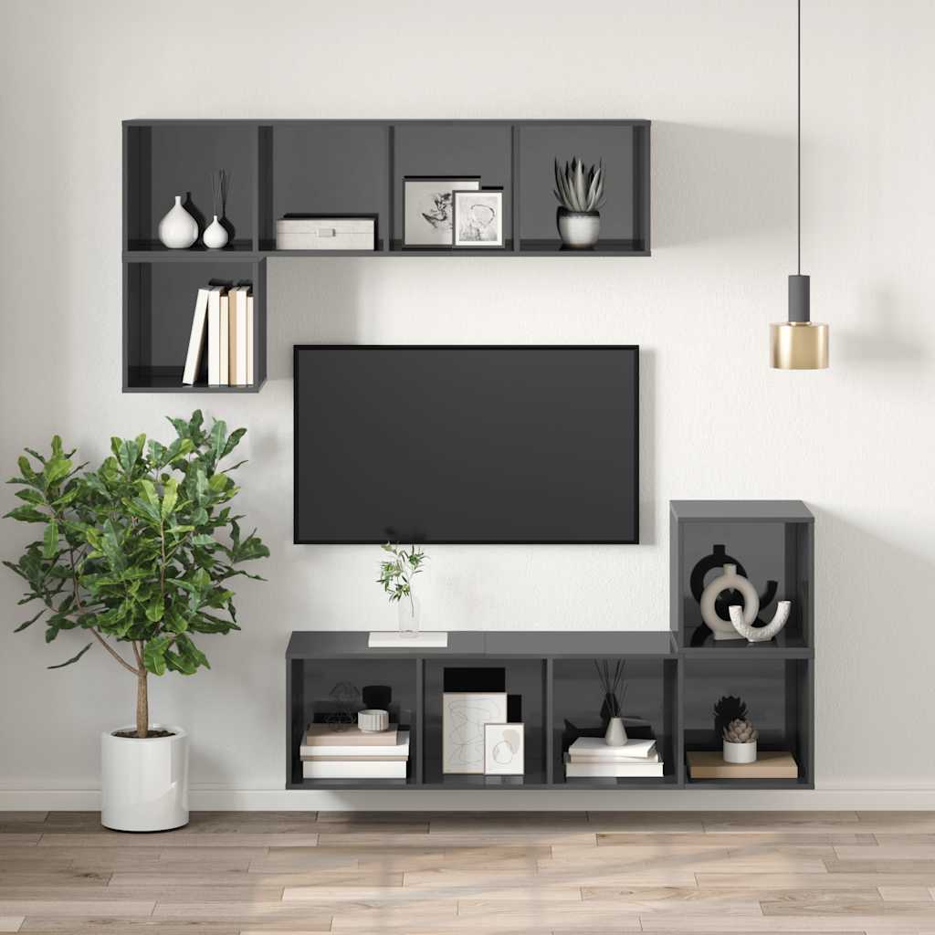 Nástěnná Tv Skříňka Šedá Vysoký Lesk 37X37X142,5 Cm Dřevotříska