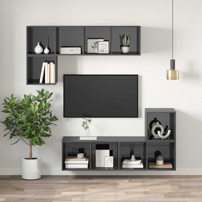 Nástěnná Tv Skříňka Šedá Vysoký Lesk 37X37X142,5 Cm Dřevotříska