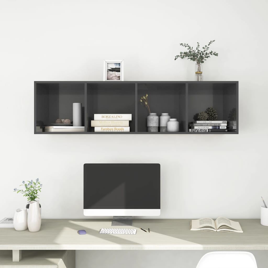 Nástěnná Tv Skříňka Šedá Vysoký Lesk 37X37X142,5 Cm Dřevotříska