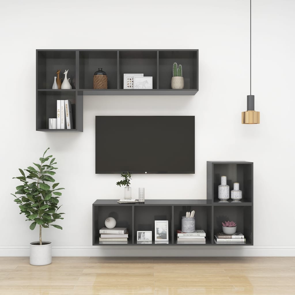Nástěnná Tv Skříňka Šedá Vysoký Lesk 37X37X142,5 Cm Dřevotříska