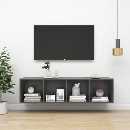 Nástěnná Tv Skříňka Šedá Vysoký Lesk 37X37X142,5 Cm Dřevotříska