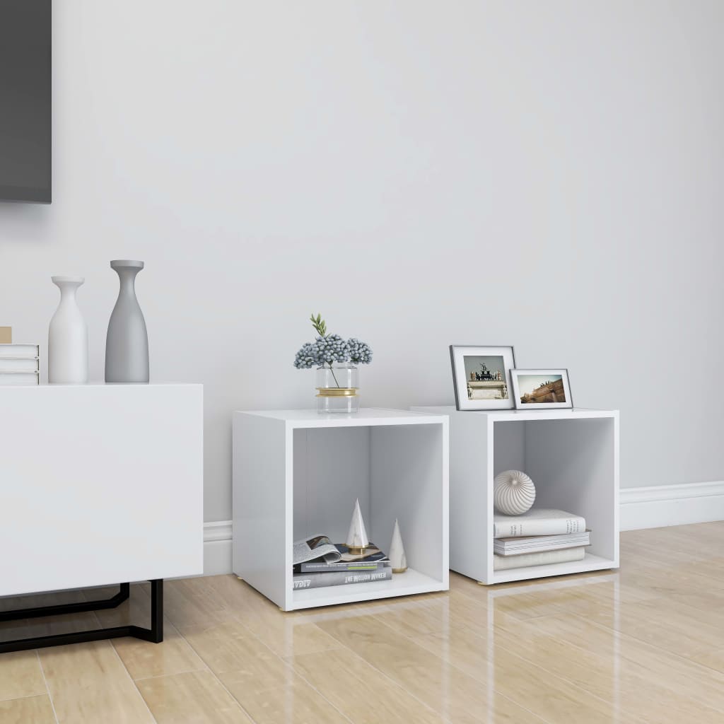 Tv Stolky 4 Ks Bílé Vysoký Lesk 37X35X37 Cm Kompozitní Dřevo