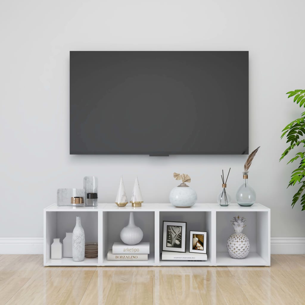 Tv Stolky 4 Ks Bílé Vysoký Lesk 37X35X37 Cm Kompozitní Dřevo