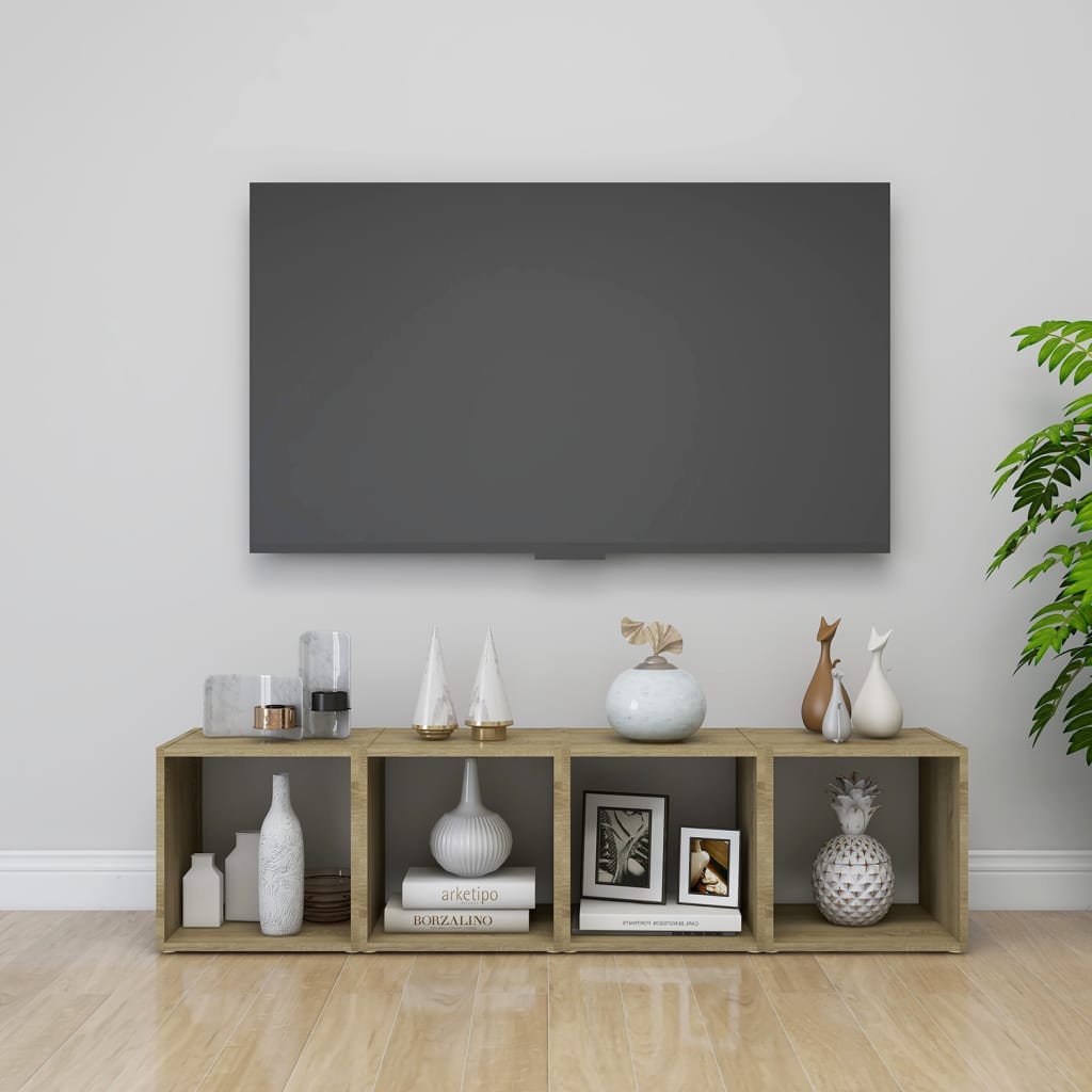 Tv Stolky 4 Ks Bílé Vysoký Lesk 37X35X37 Cm Kompozitní Dřevo