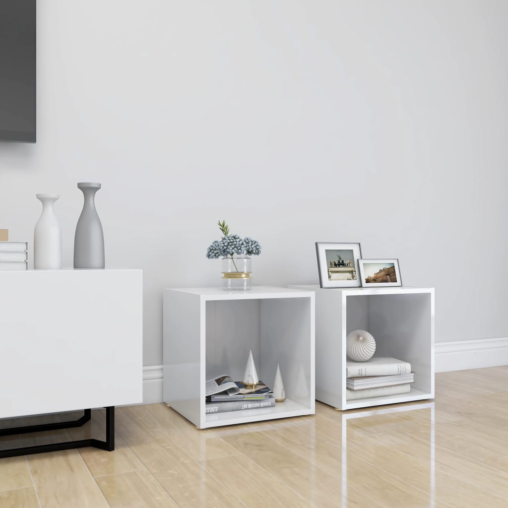 Tv Stolky 4 Ks Bílé Vysoký Lesk 37X35X37 Cm Kompozitní Dřevo
