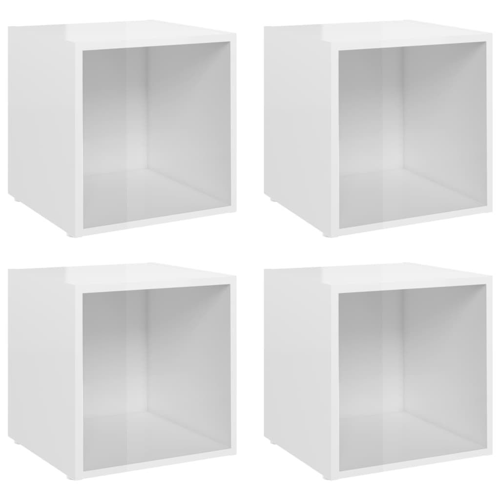 Tv Stolky 4 Ks Bílé Vysoký Lesk 37X35X37 Cm Kompozitní Dřevo