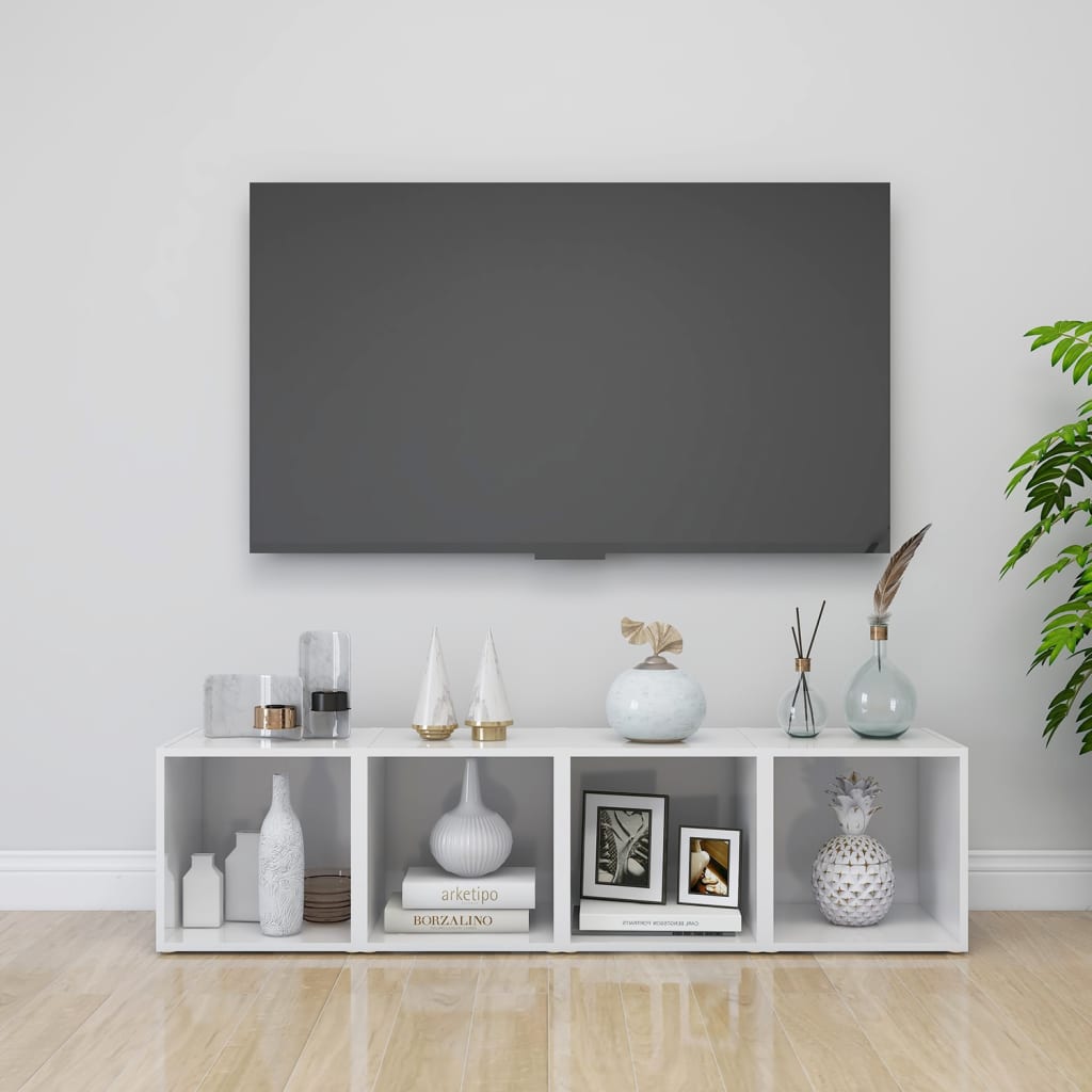 Tv Stolky 4 Ks Bílé Vysoký Lesk 37X35X37 Cm Kompozitní Dřevo