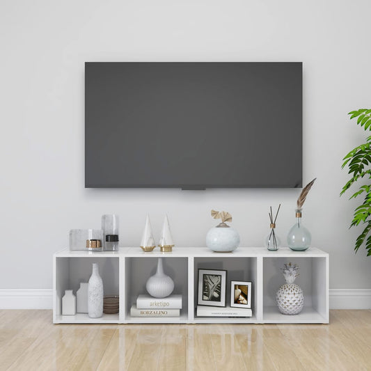Tv Stolky 4 Ks Bílé Vysoký Lesk 37X35X37 Cm Kompozitní Dřevo
