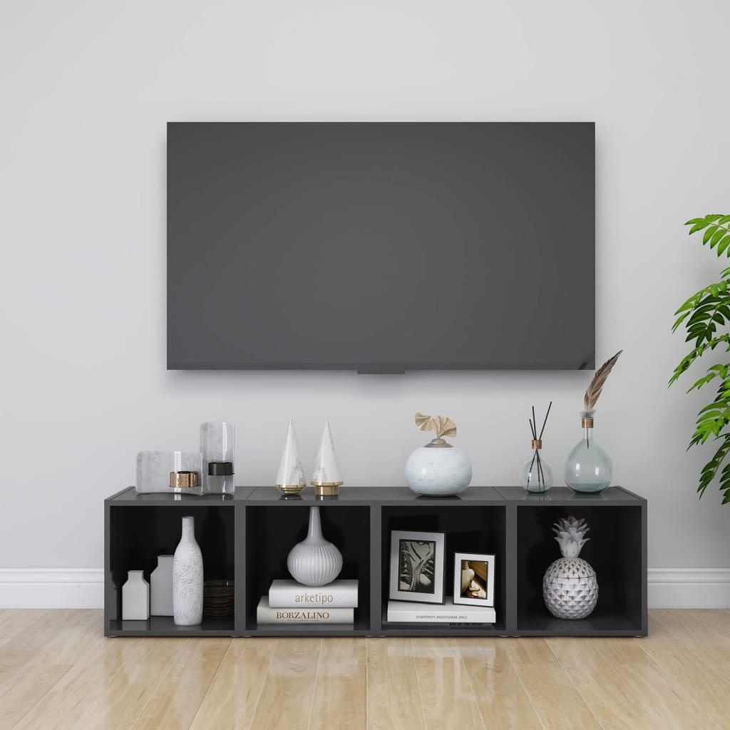 Tv Stolky 4 Ks Bílé Vysoký Lesk 37X35X37 Cm Kompozitní Dřevo