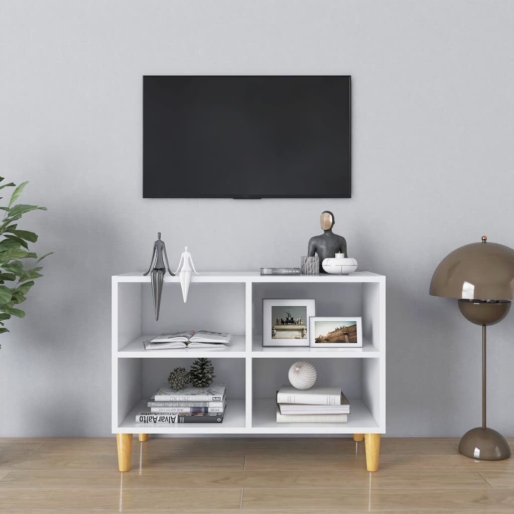 Tv Stolek Nohy Z Masivního Dřeva Šedý Vysoký Lesk 69,5X30X50 Cm