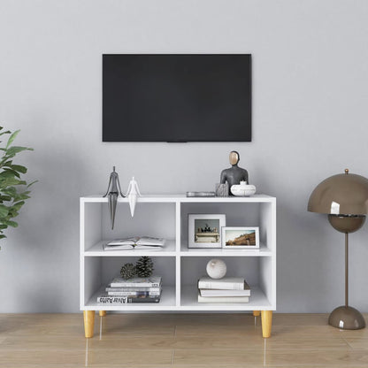 Tv Stolek Nohy Z Masivního Dřeva Šedý Vysoký Lesk 69,5X30X50 Cm