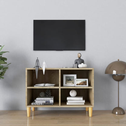 Tv Stolek Nohy Z Masivního Dřeva Šedý Vysoký Lesk 69,5X30X50 Cm