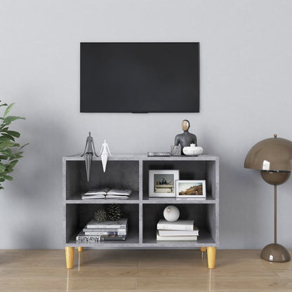 Tv Stolek Nohy Z Masivního Dřeva Šedý Vysoký Lesk 69,5X30X50 Cm